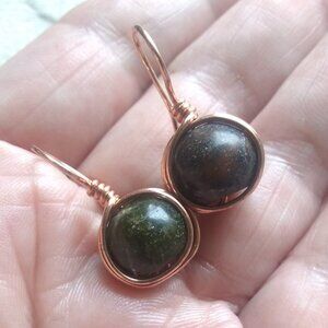 Medium Green-Brown Stone Drop Earrings ~ Rustic & Rugged Elemental Elegance